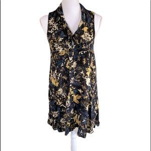 Blue Floral Collared Button Up High Low Dress